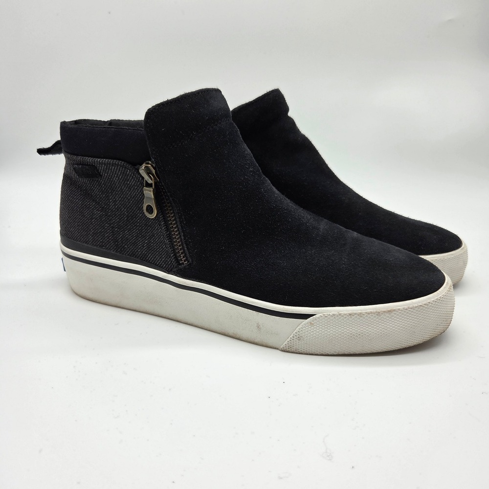 Keds High Top Sneakers Womens 10 Black Suede Twill‎ Side Zip WH64937